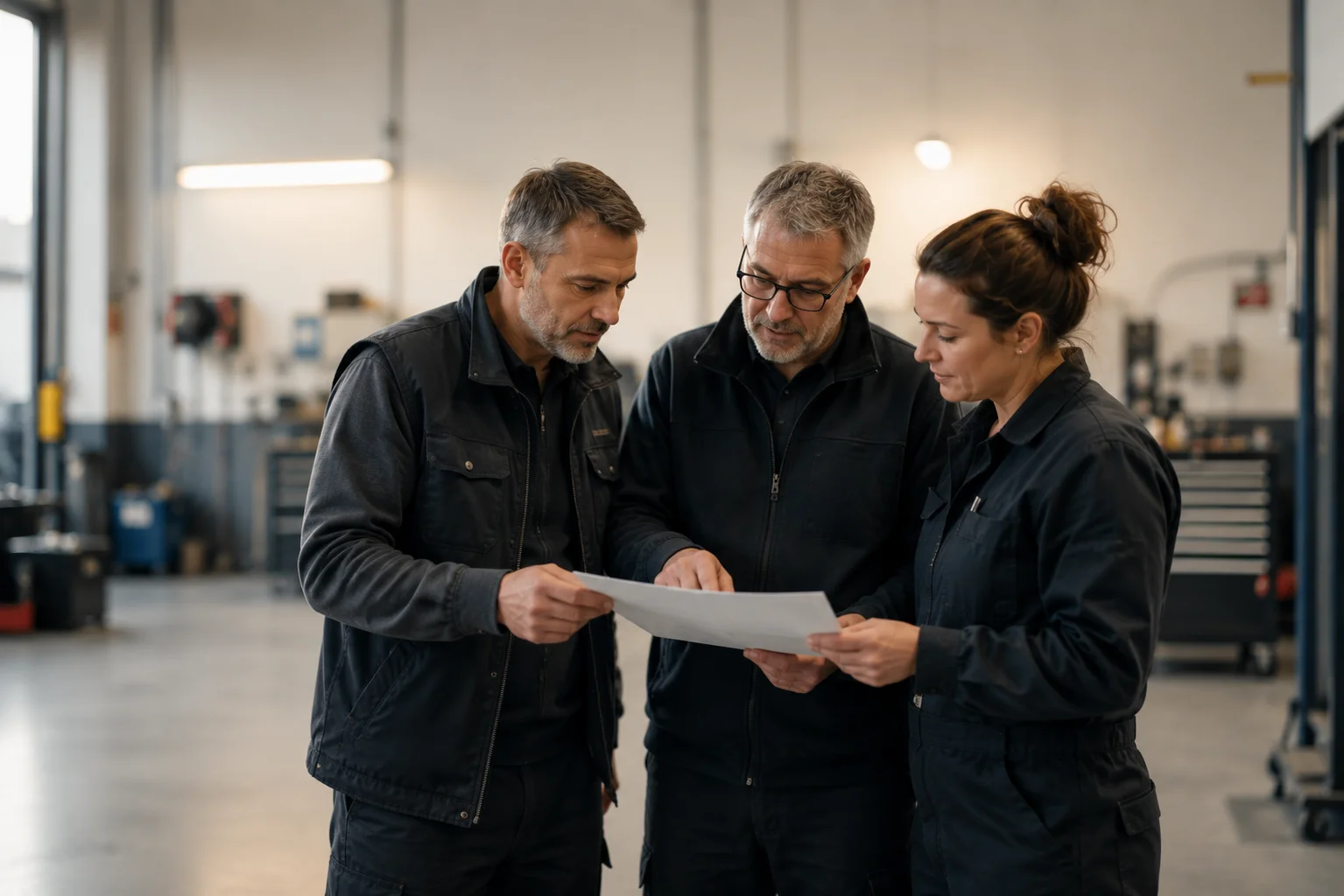 Équipe de techniciens expérimentés préparant l’organisation d’une nouvelle activité en atelier